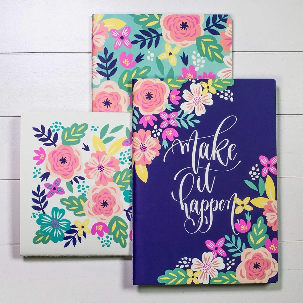 Steel Mill & Co. Mint Floral Lined Stitch Bound Notebook Set of Three 8.5